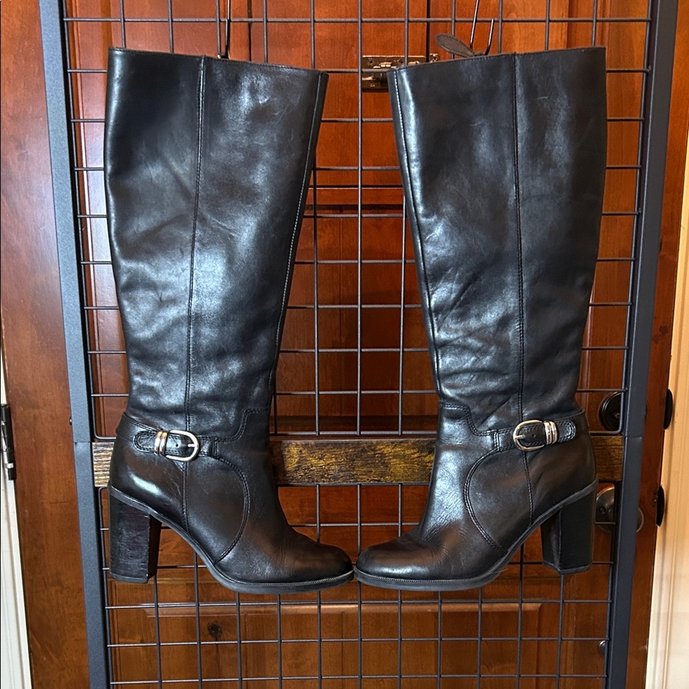 Frank Sarto Black Leather Heeled Boots Size 8.5 sku #141